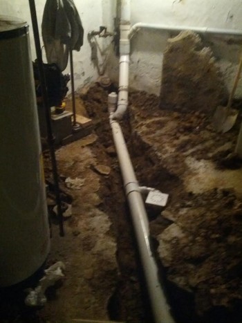 Replaced old cast iron house trap & sewer line in basement with new PVC house trap & sewer line in York, PA