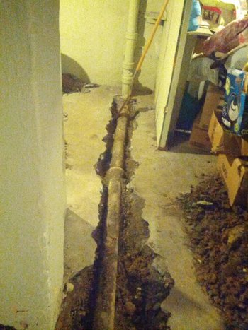 Replaced old cast iron house trap & sewer line in basement with new PVC house trap & sewer line in York, PA